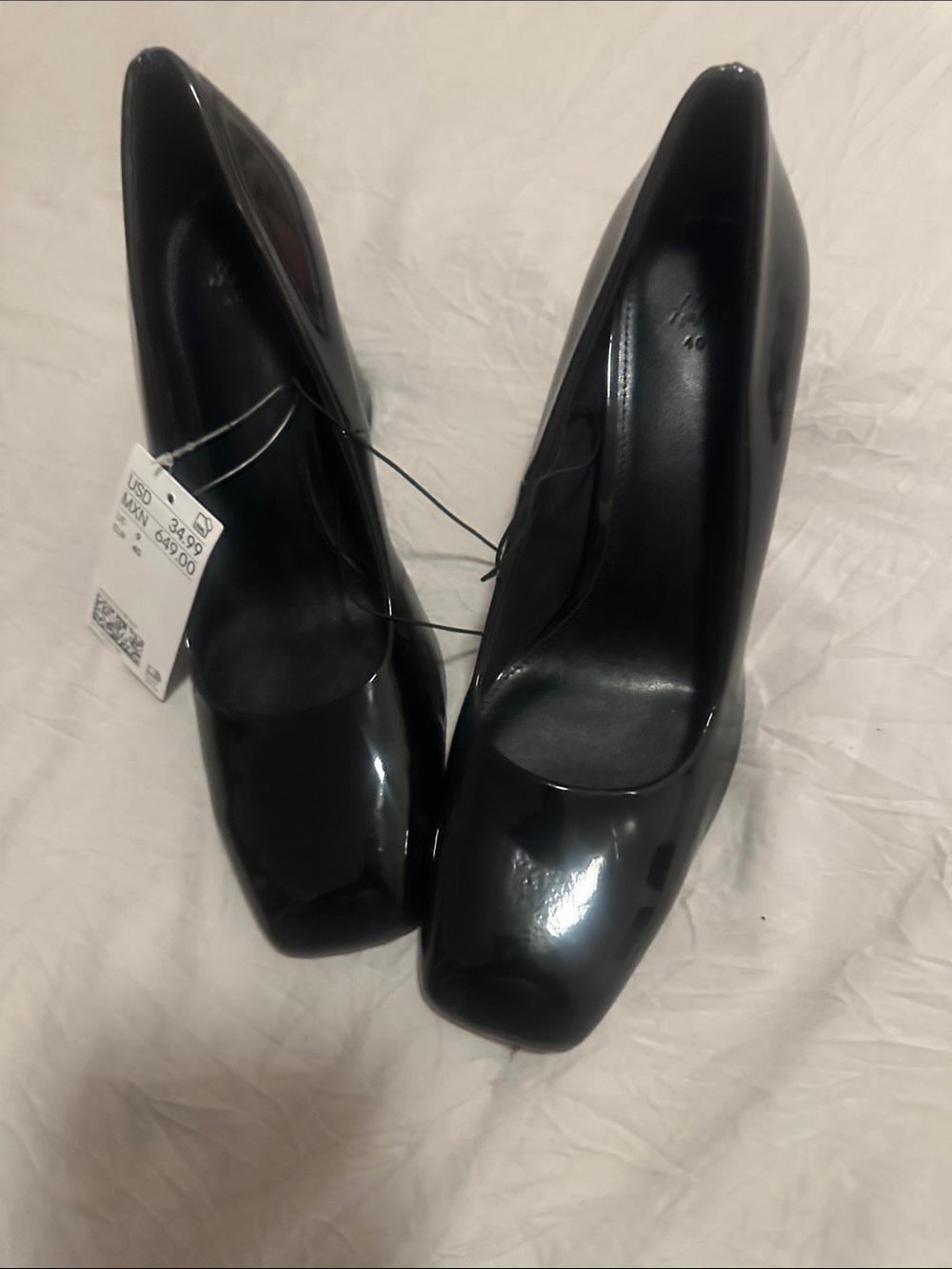 H&M Black Patent Square-Toe Heels